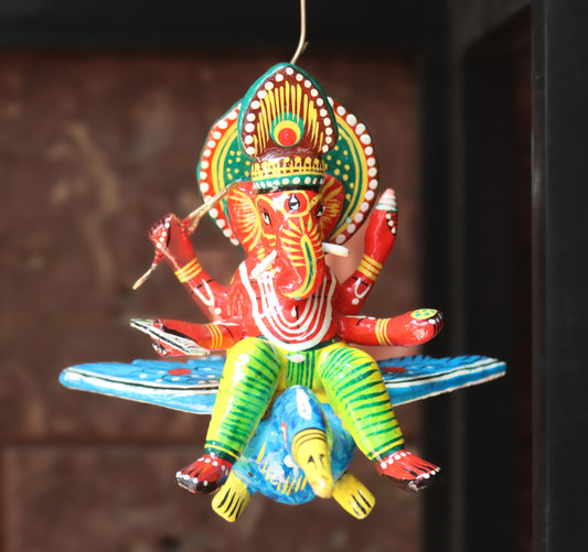 Flying Gods of Varanasi – Ganesha riding on a Bird, varanasi toy, hanging god, cabinet curio, front view