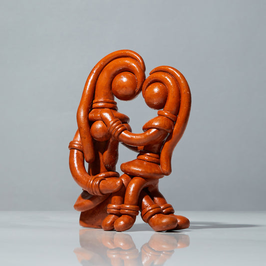 Terracotta sculpture, terracotta decor, mother and child sculpture, front view