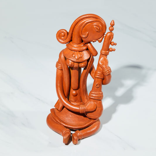 Terracotta sculpture, terracotta decor, saraswati playing veena, top view