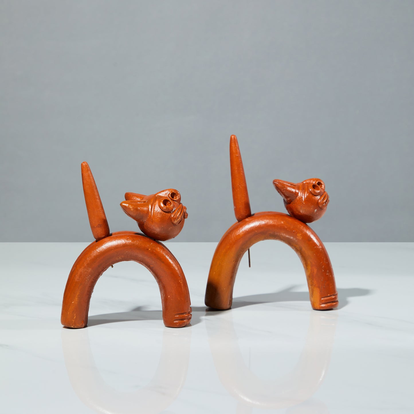 Terracotta sculpture, terracotta decor, Set of two Cats, The curious cat duo, side view