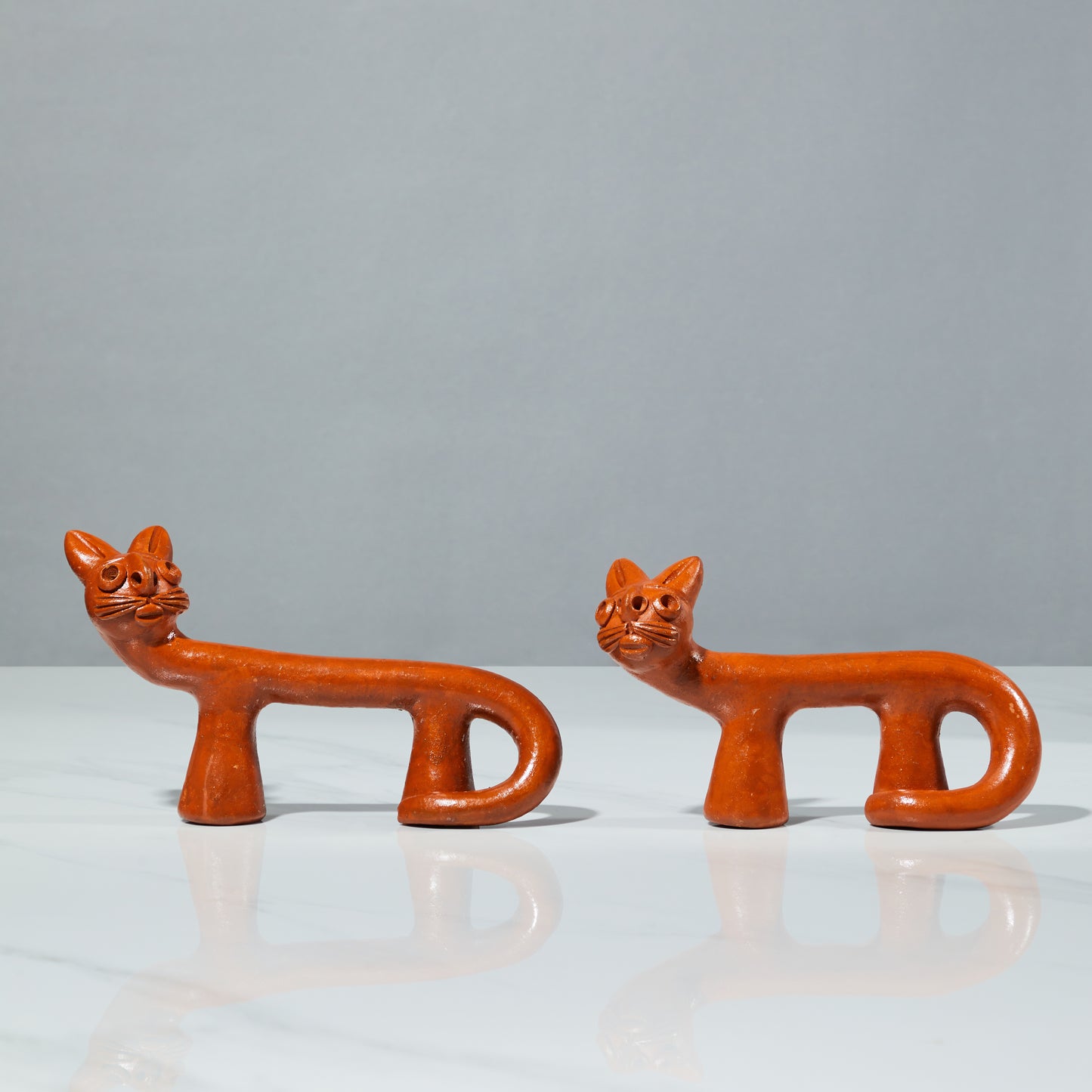 Terracotta sculpture, terracotta decor, Set of two Cats, The friendly cat duo, front view