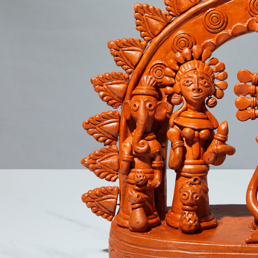 Terracotta sculpture, terracotta deity, Durga chaali, left view - Ganesha and lakshmi.