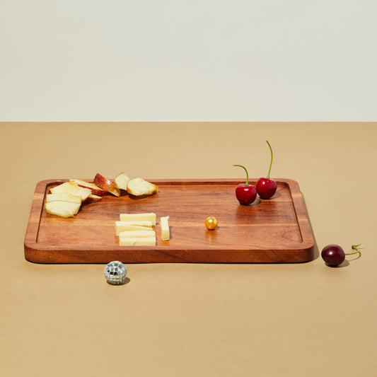 wooden cheese board, wooden tray, wooden platter, top view