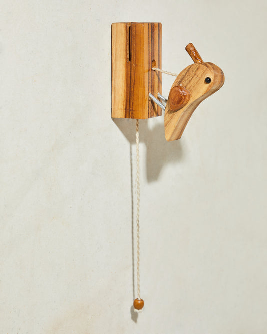Knock Knock - Bird Door Bell, wooden door bell, kncok knock bell, string bell, side view