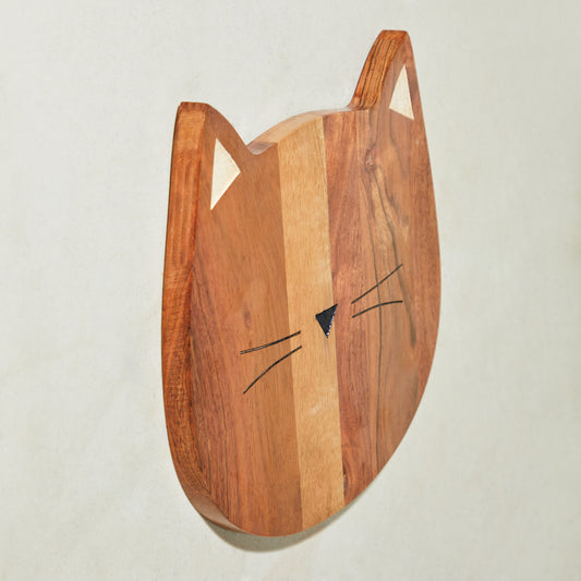 Wall hanging, cat face, Wall decor, wooden cat hanging, side view