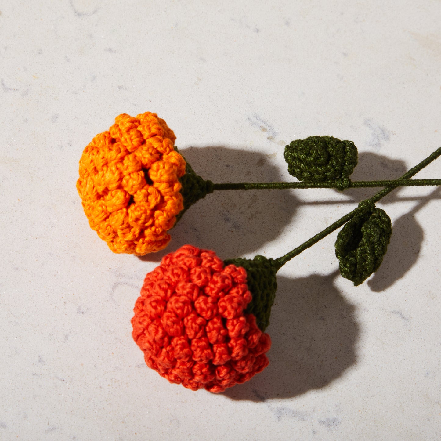 crochet flowers, top view, Crochet Marigolds, set of six, table decor, dining table decor