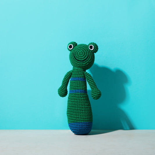 crochet toy, children's toy, crochet stuffed toy, frog-sleep buddy