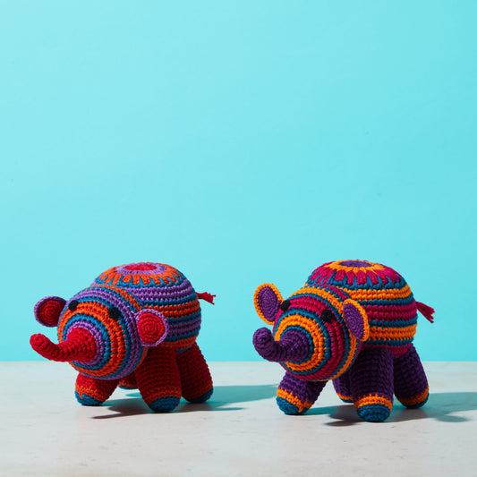 crochet toy, stuffed animal, crochet elephant toy, kids toy, front view