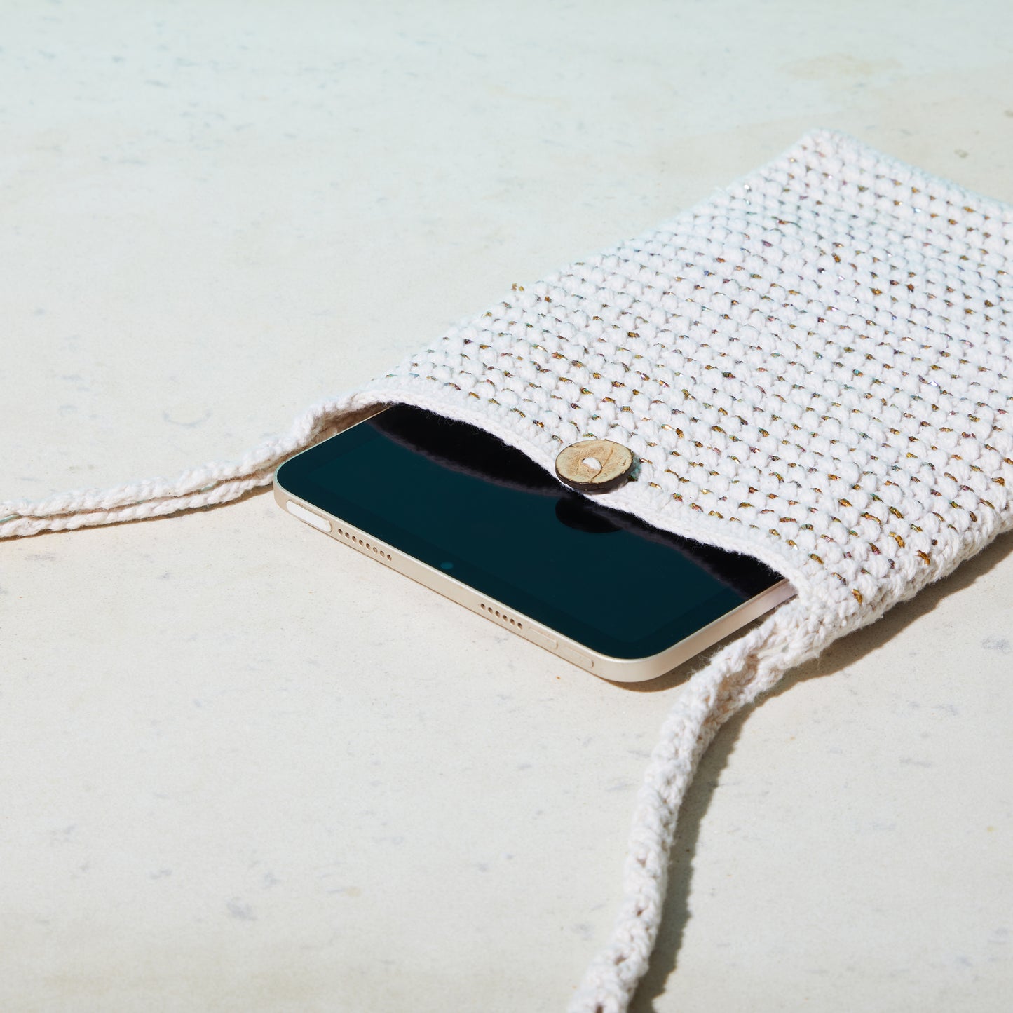 women's crossbody sling bag, crochet sling bag, sling bag, close up view