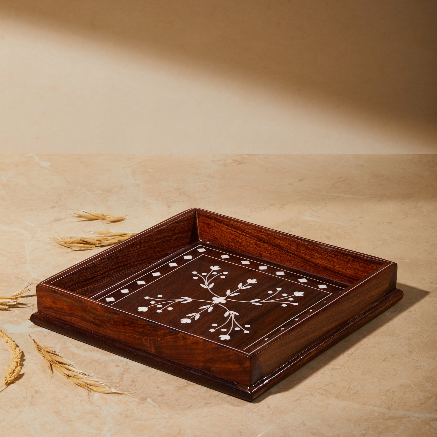 organiser, kitchen, bathroom, bed side organiser, tabletop organiser, side view, wooden inlay organiser