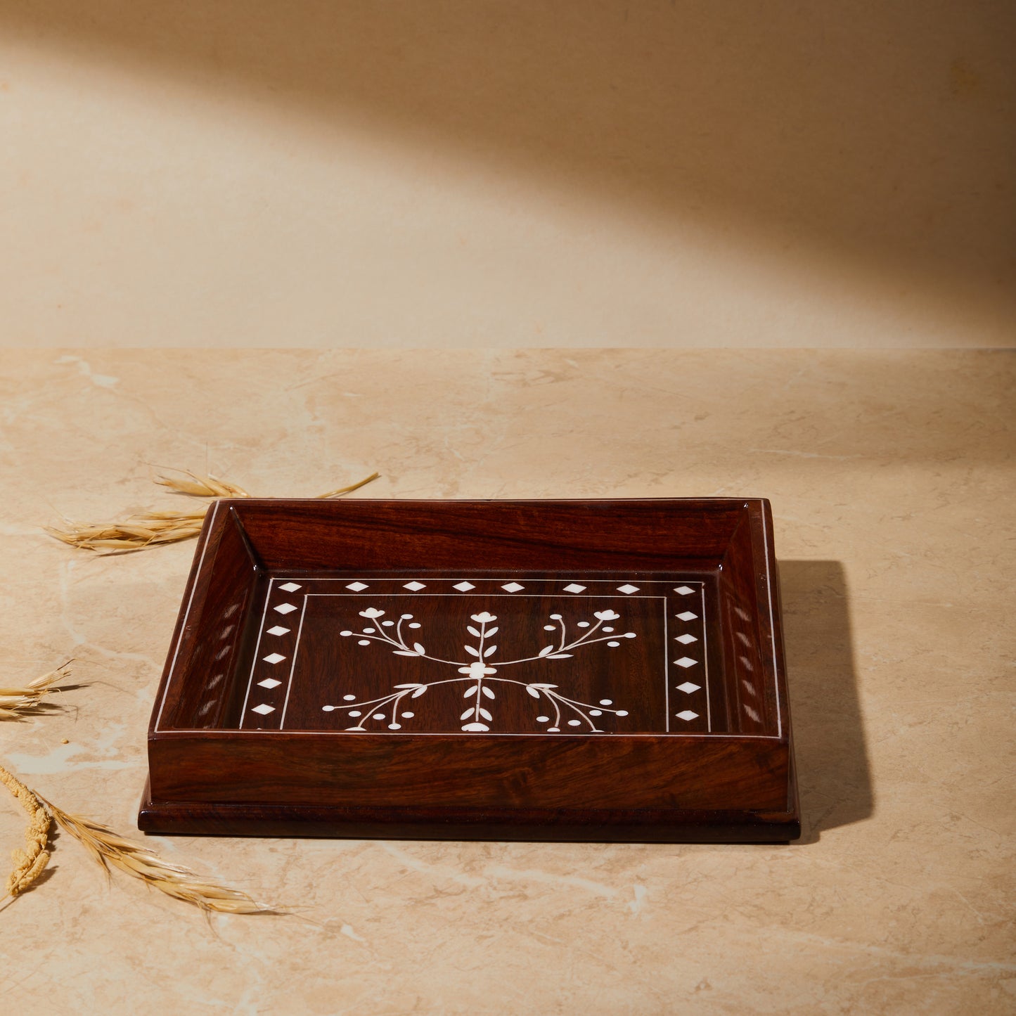 organiser, kitchen, bathroom, bed side organiser, tabletop organiser, front view, wooden inlay organiser