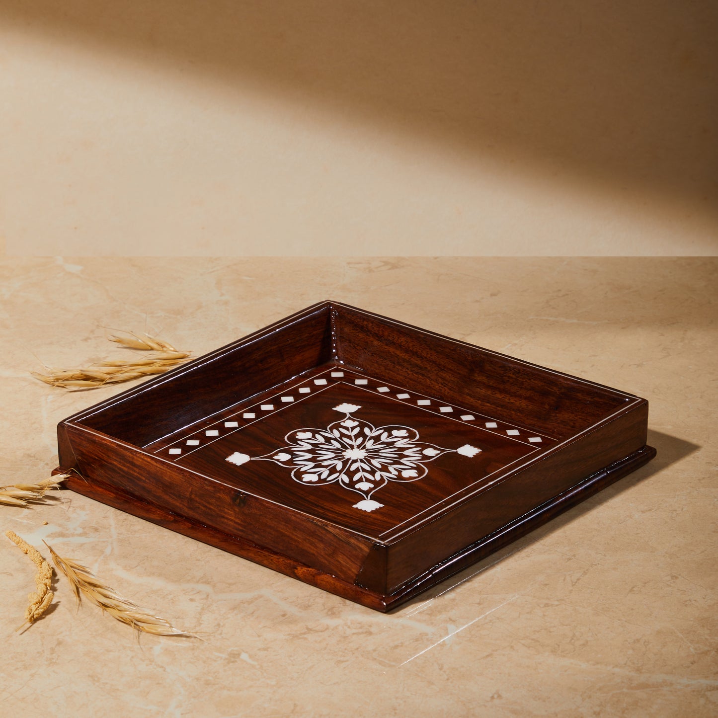 organiser, kitchen, bathroom, bed side organiser, tabletop organiser, angled view, wooden inlay organiser