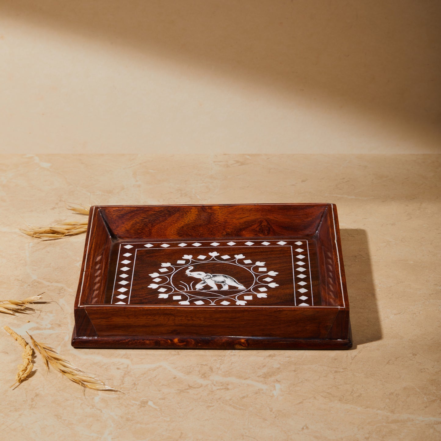 organiser, kitchen, bathroom, bed side organiser, tabletop organiser, front view, wooden inlay organiser