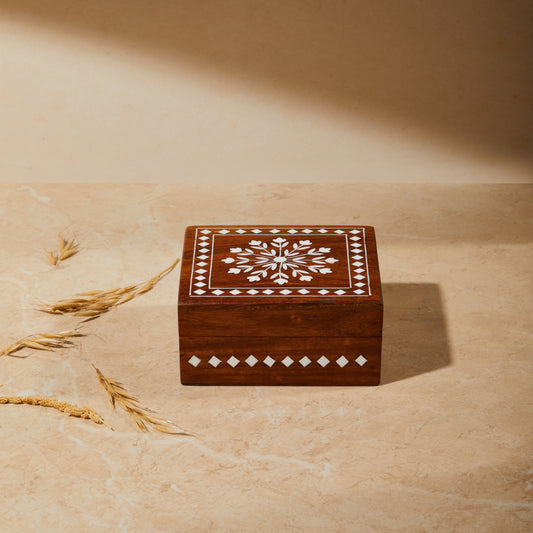 jewellery box, organiser, jewellery gift box, wooden inlay jewellery storage box, front view