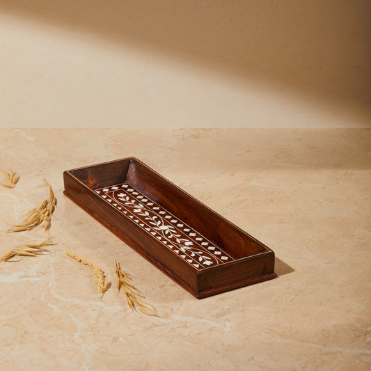 rectangle organiser, bathroom and bed side organiser, tabletop organiser, side view, wooden inlay organiser, pencil holder