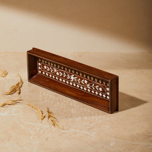 rectangle organiser, bathroom and bed side organiser, tabletop organiser, side view, wooden inlay organiser, pencil holder