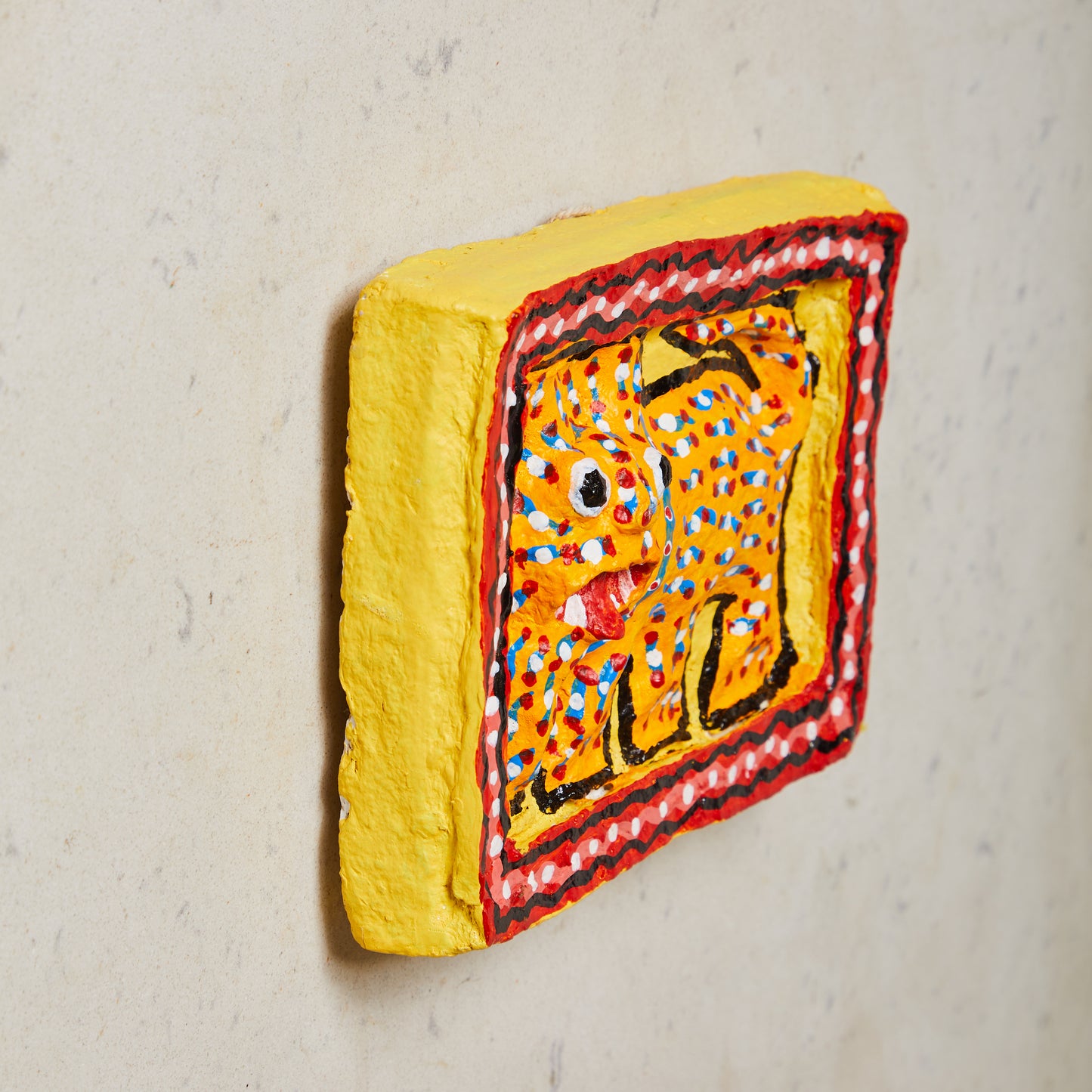 paper mache plate, side view, wall hanging, wall decor, wall sculpture, Tiger paper mache wall plate.
