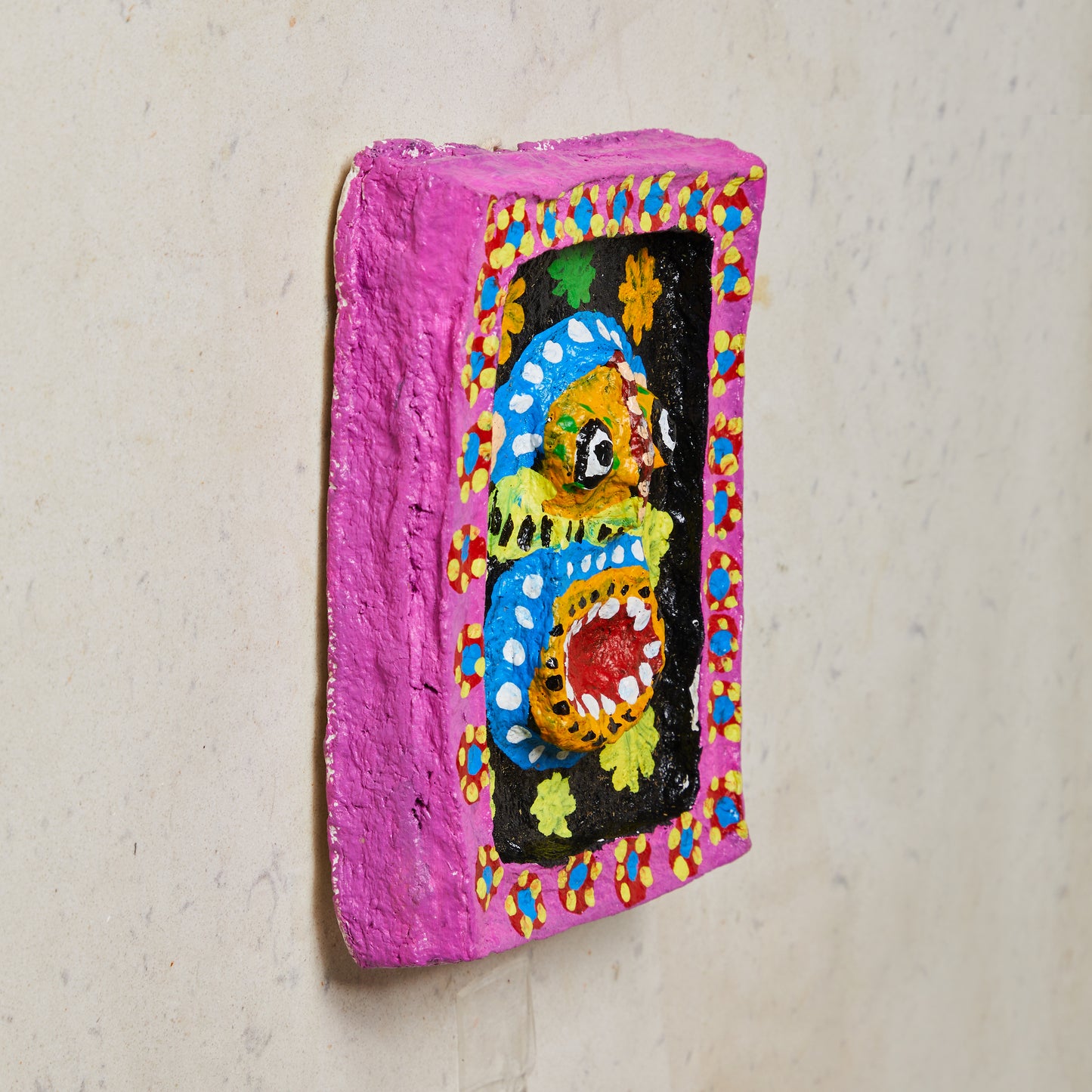 paper mache plate, side view, wall hanging, wall decor, wall sculpture, demigod paper mache wall plate