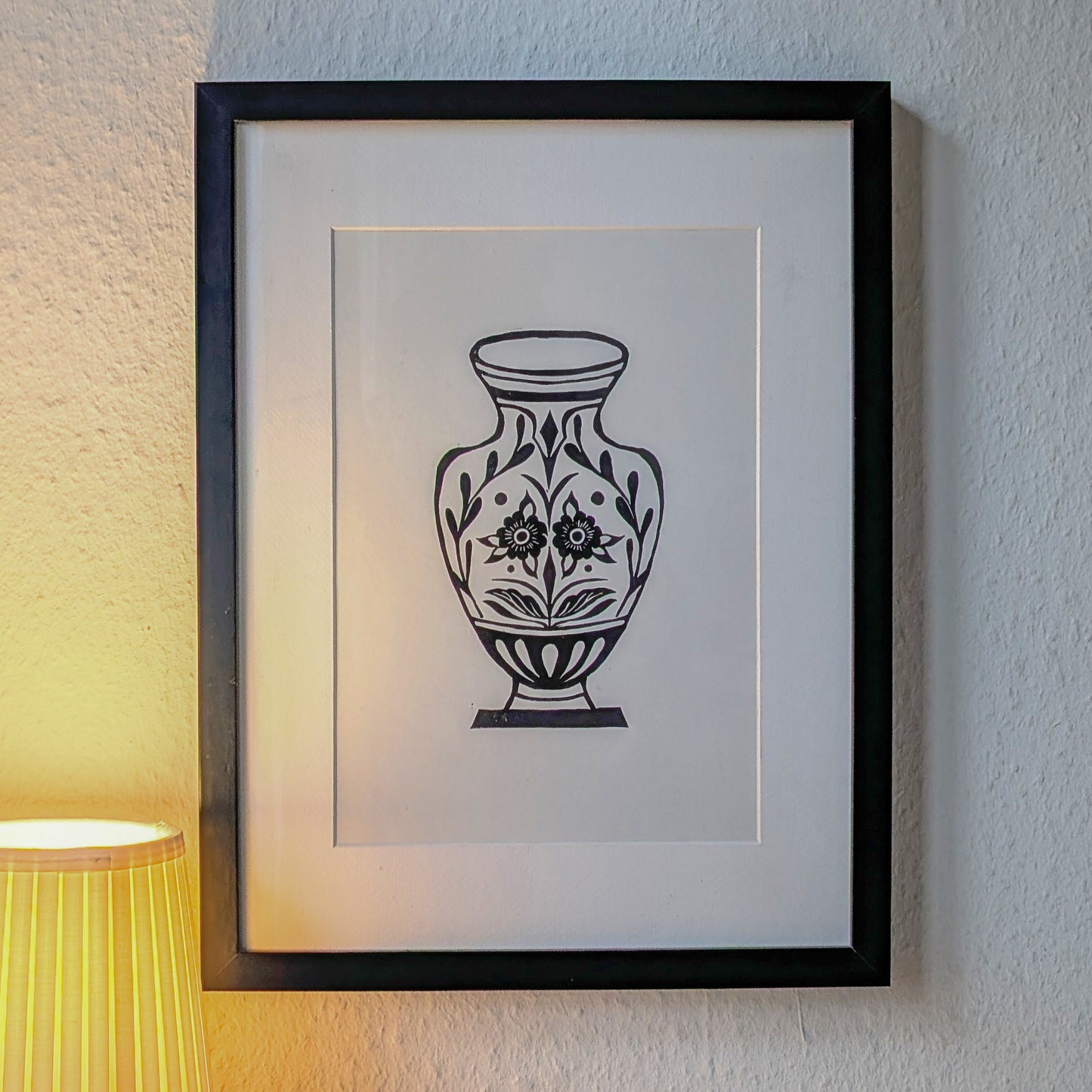 linocut print, flower pot, vase, wall decor, wall art