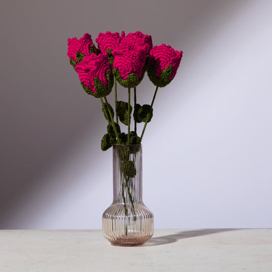 Crochet Pink Roses (Bunch of Six)