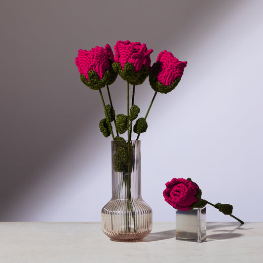 Crochet Pink Roses (Bunch of Six)