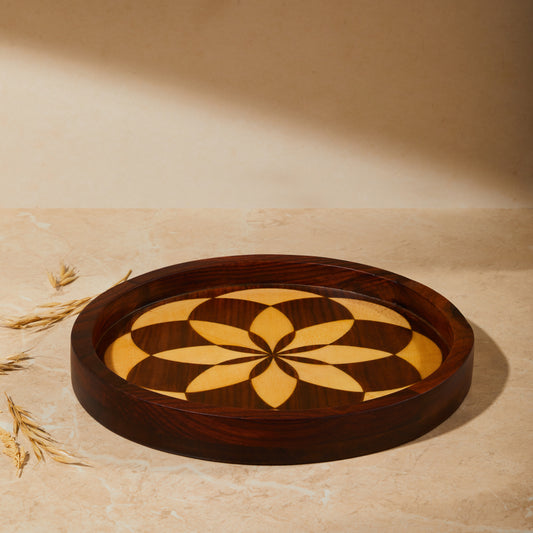 Wooden Inlay Circular Serving Tray