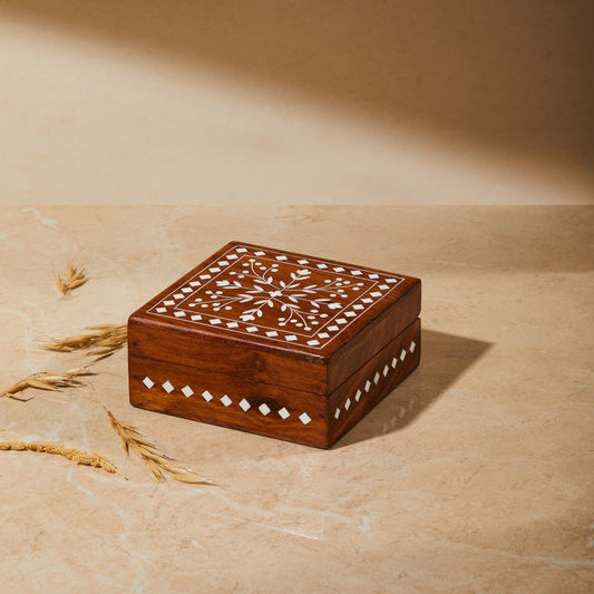 Wooden Inlay Square Jewellery Box