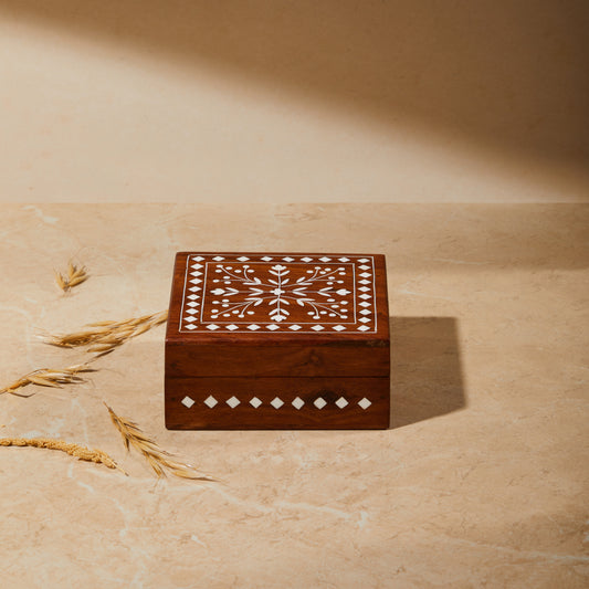 Wooden Inlay Square Jewellery Box