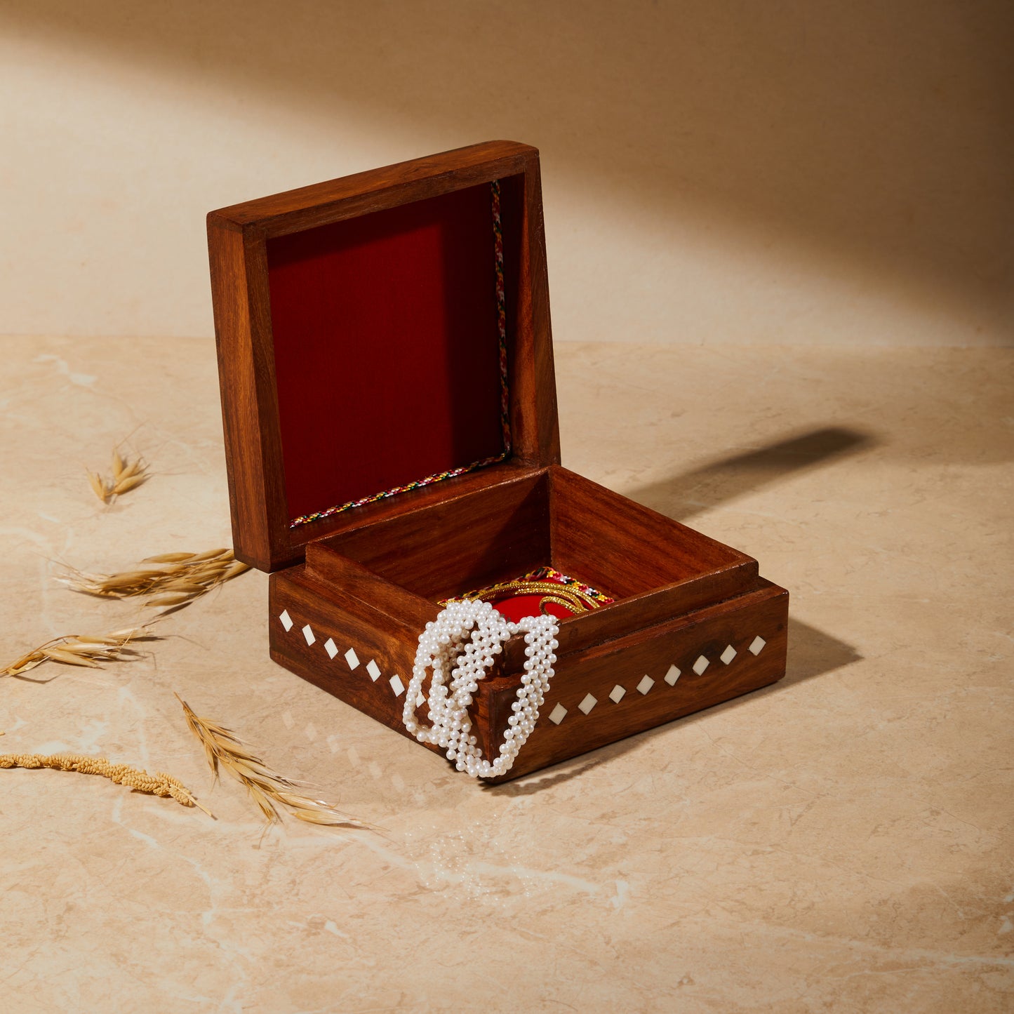 Wooden Inlay Square Jewellery Box