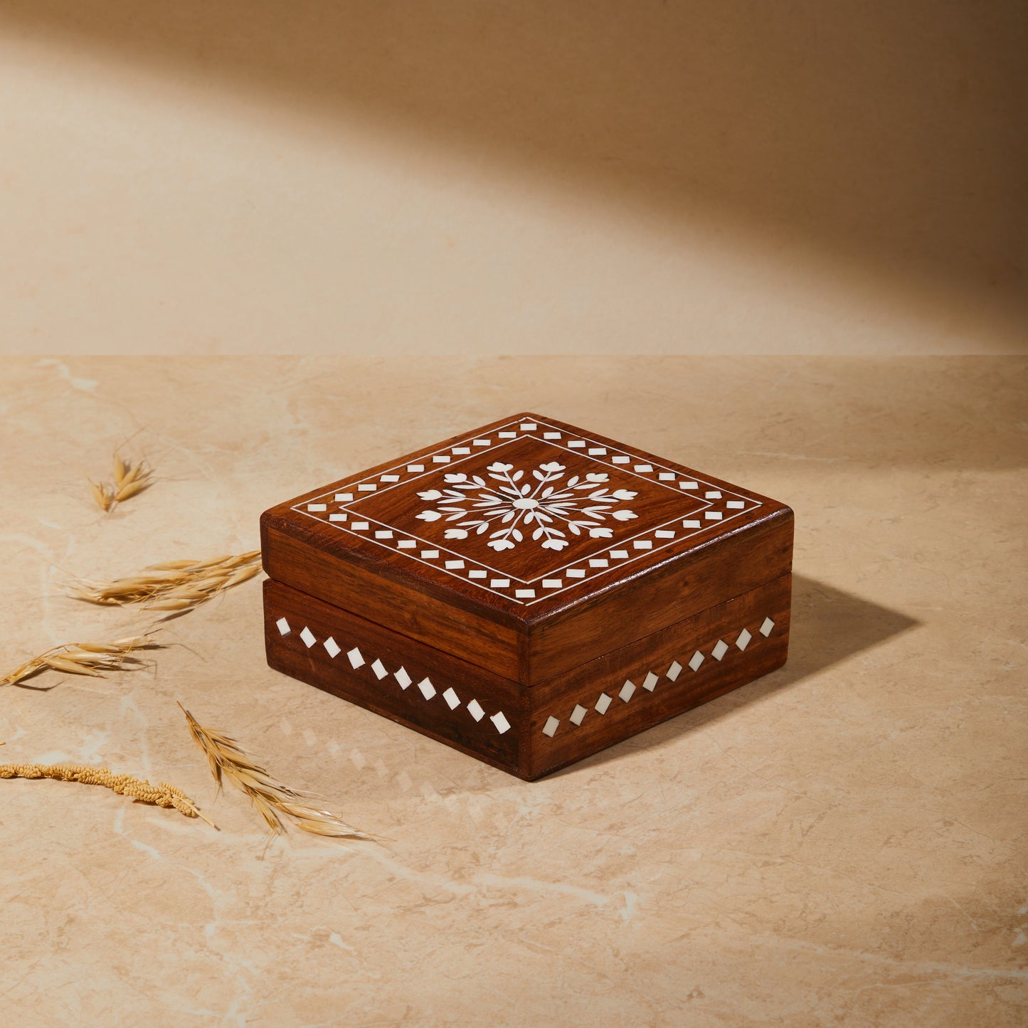 Wooden Inlay Floral Jewellery Box