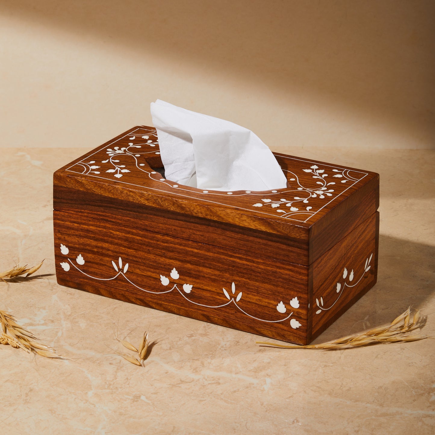 Wooden Inlay Tissue Box