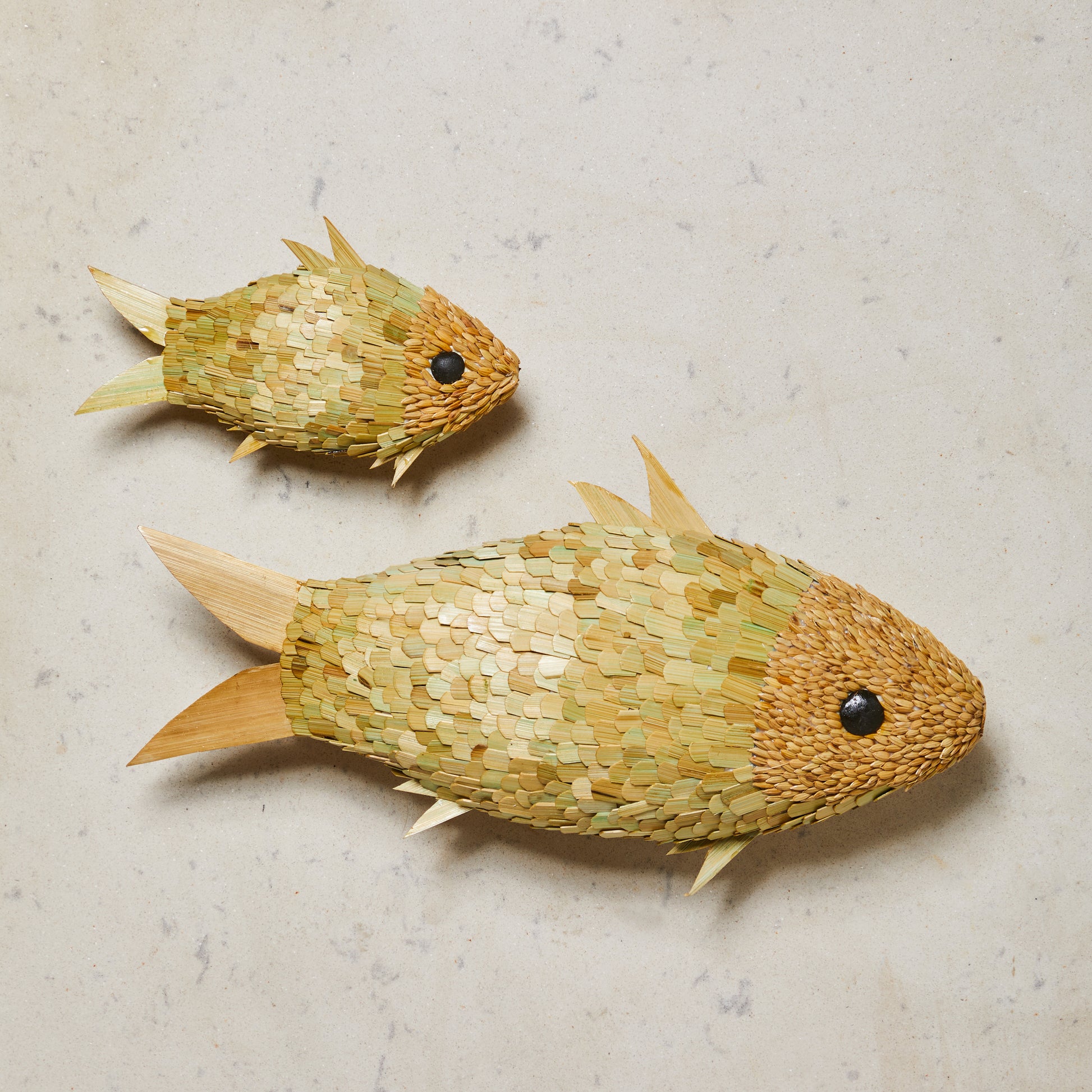 chinese paper fishes on bamboo poles From Forest to Ocean: Bamboo Fish Wall Décor (Set of Three) – Kontha Crafts