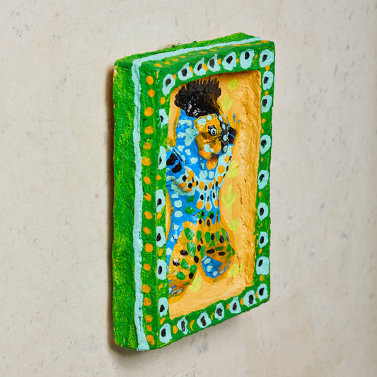 paper mache plate, side view, wall hanging, wall decor, wall sculpture, mahua devi paper mache wall plate