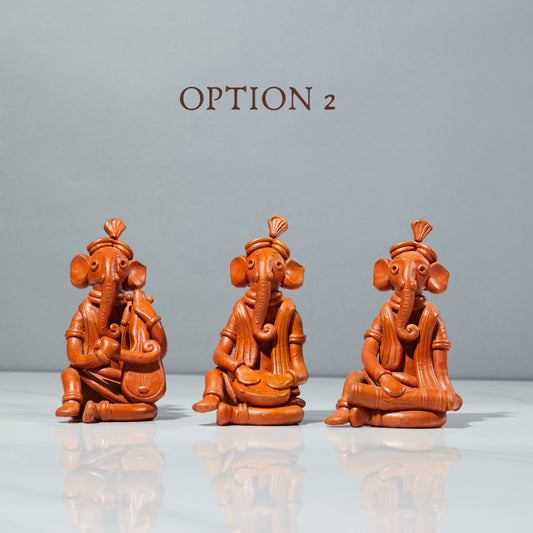 Terracotta sculpture, terracotta decor, Set of three Ganeshas (option 2), front view